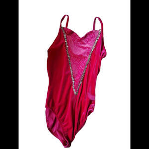 Pink Velvet Leotard Silver Sequin Size XL Dance Costume Theatre Hot Pink